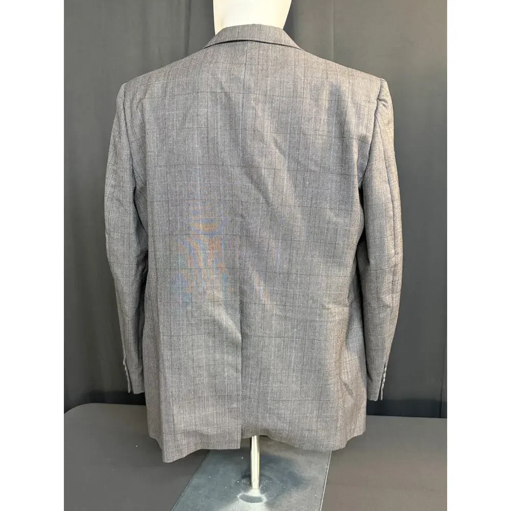 Vintage Burberrys Mens 46 Gray Blue Plaid 100% Wool Blazer Sport Coat